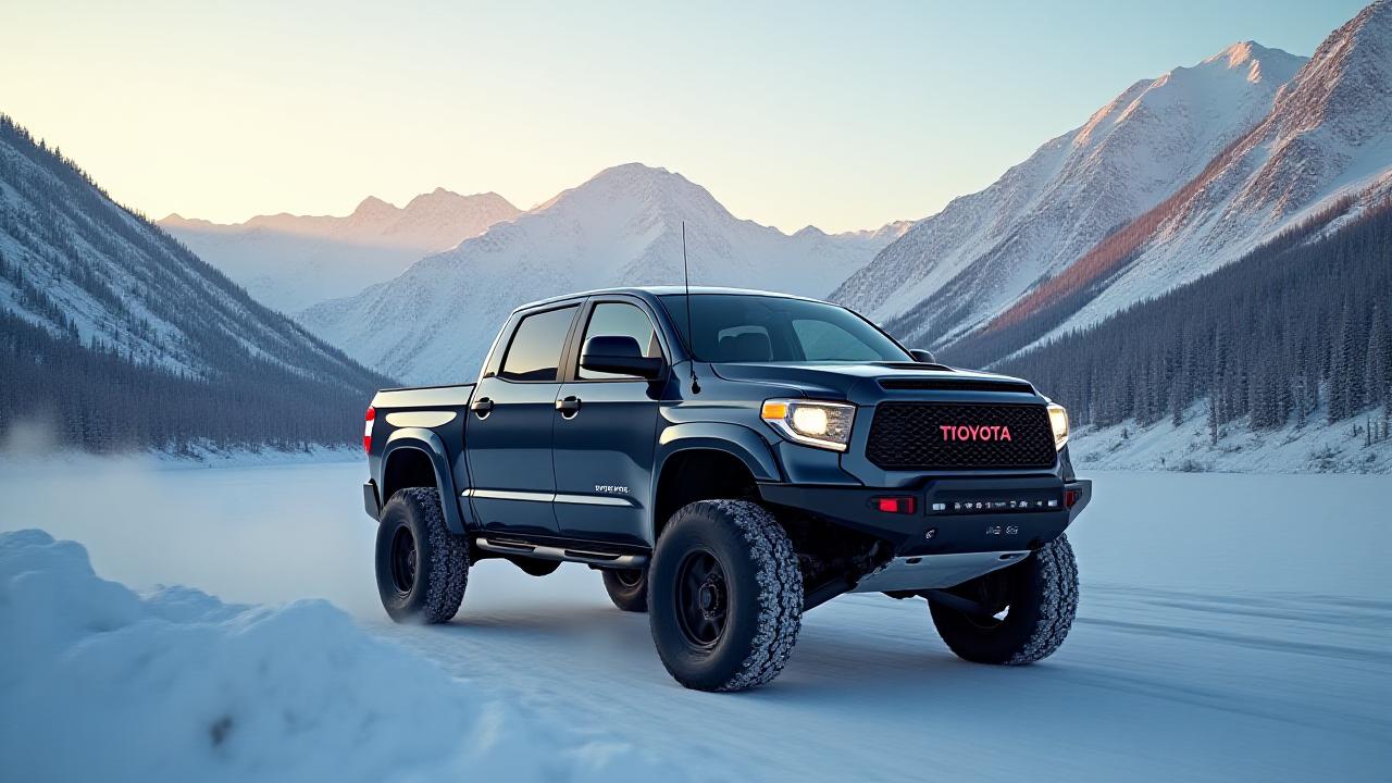 Подготовленный внедорожник Toyota Tundra на заснеженном перевале Аляски